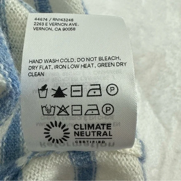 Reformation S Ivory Parisian Blue Stripe Cashmere Light Comfy Sweater - Picture 4 of 5